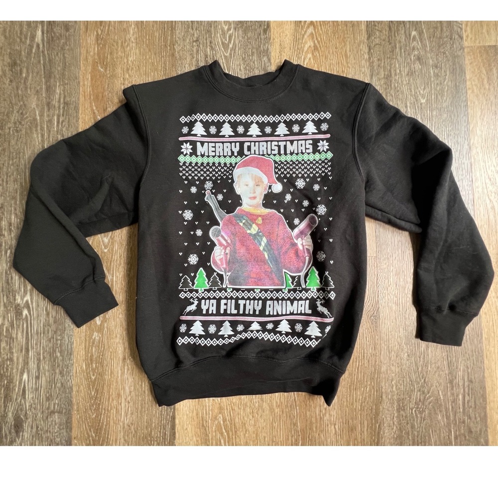 Child Size Black "Merry Christmas Ya Filthy Animal" Graphic Sweatshirt
